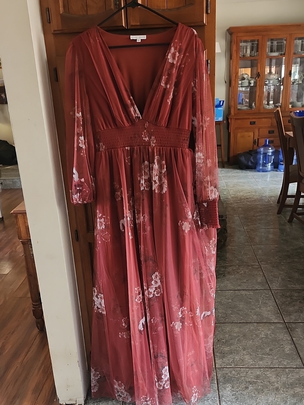 Baltic Born Dusty Rose Floral Mesh Maxi Dress